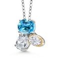 thumbnail image 2 of 925 Silver and 10K Yellow Gold Swiss Blue Topaz White Topaz and White Moissanite Pendant Necklace for Women (3.00 Cttw, Oval 8X6MM, 7X5MM and 6X4MM, Gemstone November Birthstone, with 18 inch Chain), 2 of 4