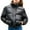 Black, variant on Women's Solid Color Stand Collar Short Quilted Jacket with Pockets Zipper Long Sleeve Design Shoulder Pads Loose Fit Street Fashion Warm Coat Black,S