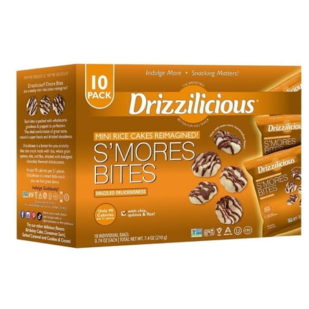 Drizzilicious Mini Rice Cakes Smores - Rice Crisps, Healthy Snack for Adults and Kids, Vegan, Non-GMO, Gluten Free, Allergen Free, and only 90 Calories per Serving - 10 Pack