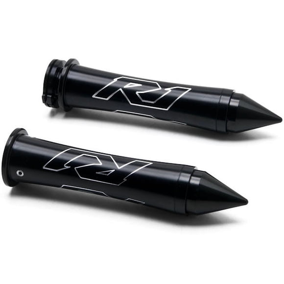 Krator Black Hand Grips "R1" Logo Spiked Bar Ends Grip Compatible with Yamaha YZFR1 R1S YZF R1
