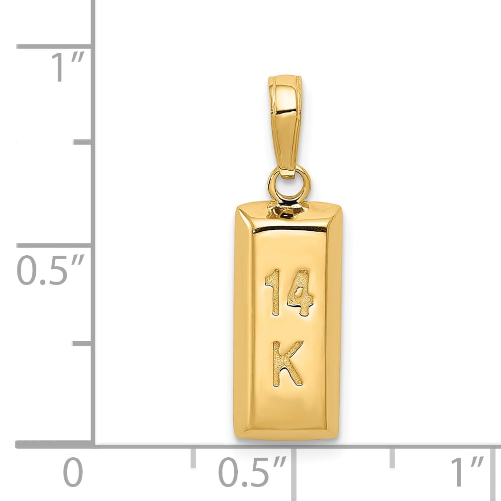 14K Yellow Gold 3-D, Gold Bar Pendant 