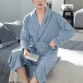 thumbnail image 2 of Mens Bathrobe Mens Pajamas Robes Sets Vertical Stripes Sets Soft Comfy Casual Loungewear Mens Robe Light Blue L, 2 of 4