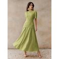 thumbnail image 5 of Elegant Green Eyelet Lace Short Sleeve A-Line Maxi Dress, 5 of 7