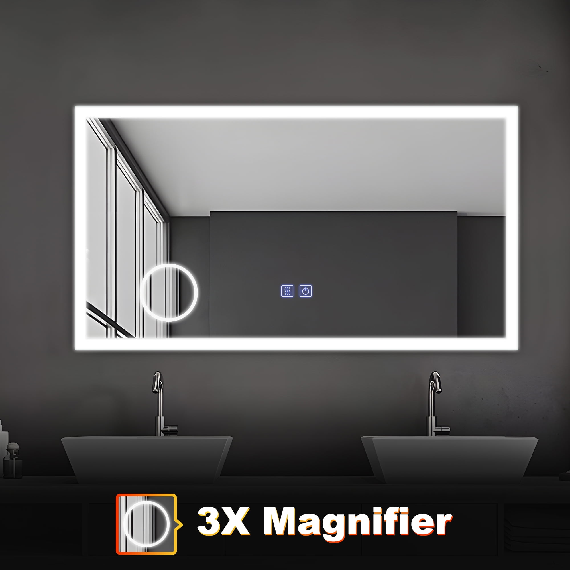 47"x26" LED Wall Mounted Bathroom Mirror Modern Rectrangle Vanity Mirror with Magnifier,Silver