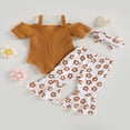 thumbnail image 4 of 3PCS Toddler Girl Short Sleeve Romper Rib Knit Button Bodysuit Flare Pants Clothes, 4 of 6