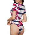 thumbnail image 3 of KLL Women 's Crew Neck Bodysuit Jumpsuits Pink Flamingos Print Short onesies Stretch T Shirts, 3 of 7