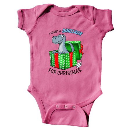 

Inktastic I Want a Dinosaur for Christmas in Green and Red Gift Box Gift Baby Boy or Baby Girl Bodysuit