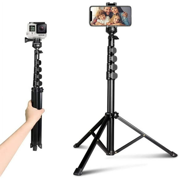 62" Phone Tripod Accessory Kits, Aureday Camera & Cell Phone Tripod Stand with Wireless Remote and Universal Tripod Head Mount, Perfect for Selfies/Video Recording/Vlogging/Live Streaming