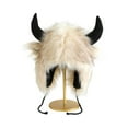 thumbnail image 2 of Faux Fur Trooper Hat for Women Men Furry Buffalo Hat with Horns Furry Earmuff Winter Trooper Hats Fluffy Earflap Hat 2026, 2 of 3