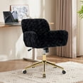 thumbnail image 2 of HMFULE Artificial Rabbit Hair Home Office Chair with Golden Metal Base Adjustable Desk Chair with Wheels Computer Vanity Chair for Living Room Small Spaces Black, 2 of 7