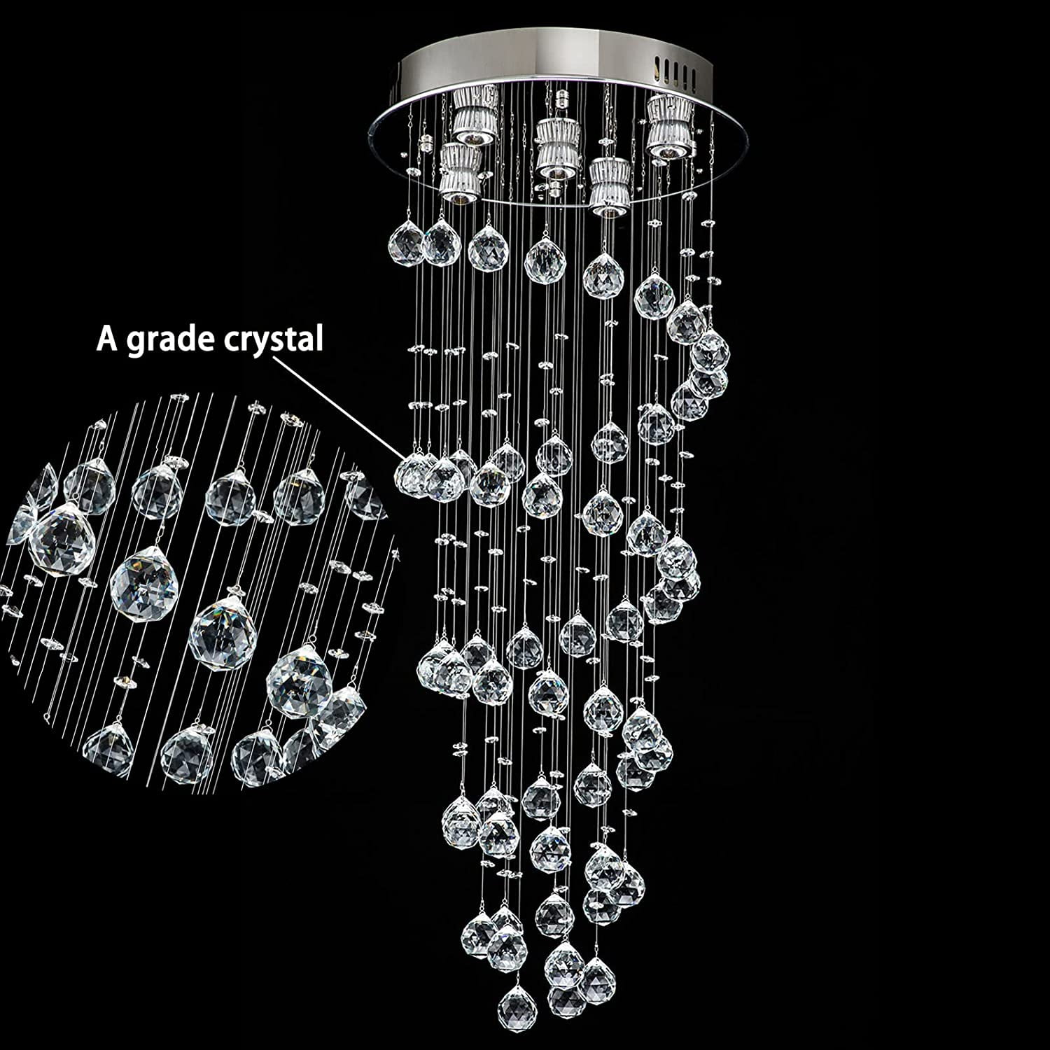 FETCOI Modern K9 Crystal Spiral Raindrop Chandelier - Flush Mount LED Ceiling Light Fixture Pendant Lamp for Dining Room Bathroom Bedroom Livingroom