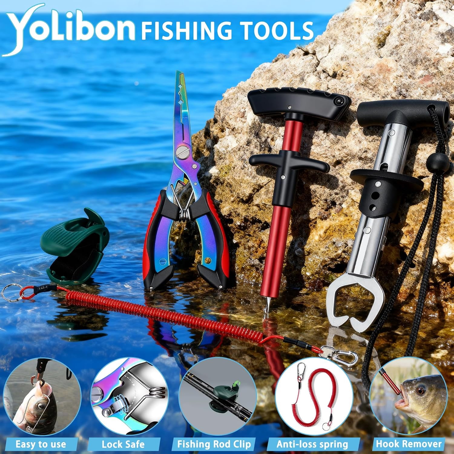 YOLIBON Fishing Backpack with Tackle Boxes & Gear - Waterproof Sling Bag with Rod Holder, Lures, Pliers & Fish Gripper Starter Kit