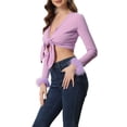 thumbnail image 4 of INSPIRE CHIC Women's Tie Front Open Navel Cardigan Feather Cuff Long Sleeve S Purple, 4 of 5