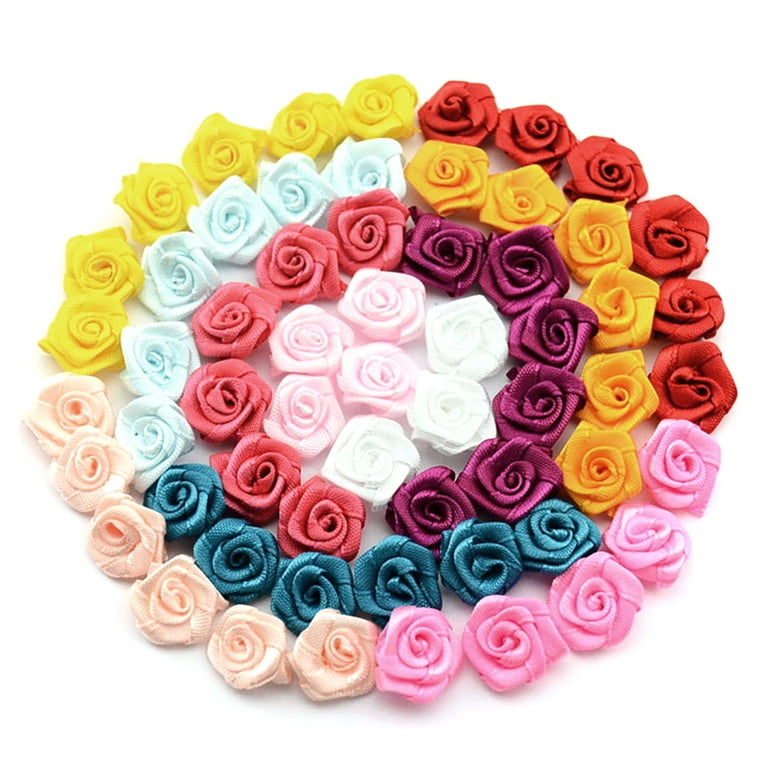  VIVIQUEN 120pcs Mini Roses Mini Ribbon Flowers for Crafts,  Multicolor Fabric Satin Ribbon Bows, Multicolor Small Rosettes Tiny Flowers  for Crafts, DIY, Sewing, Wedding, Bride Gift Wrapping Decoration