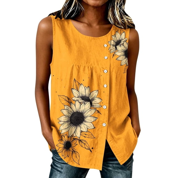 HONHUZH Womens Summer Tops Dressy Casual Tank Tops Sleeveless Tops Beach Vacation Sun Flower Outfit