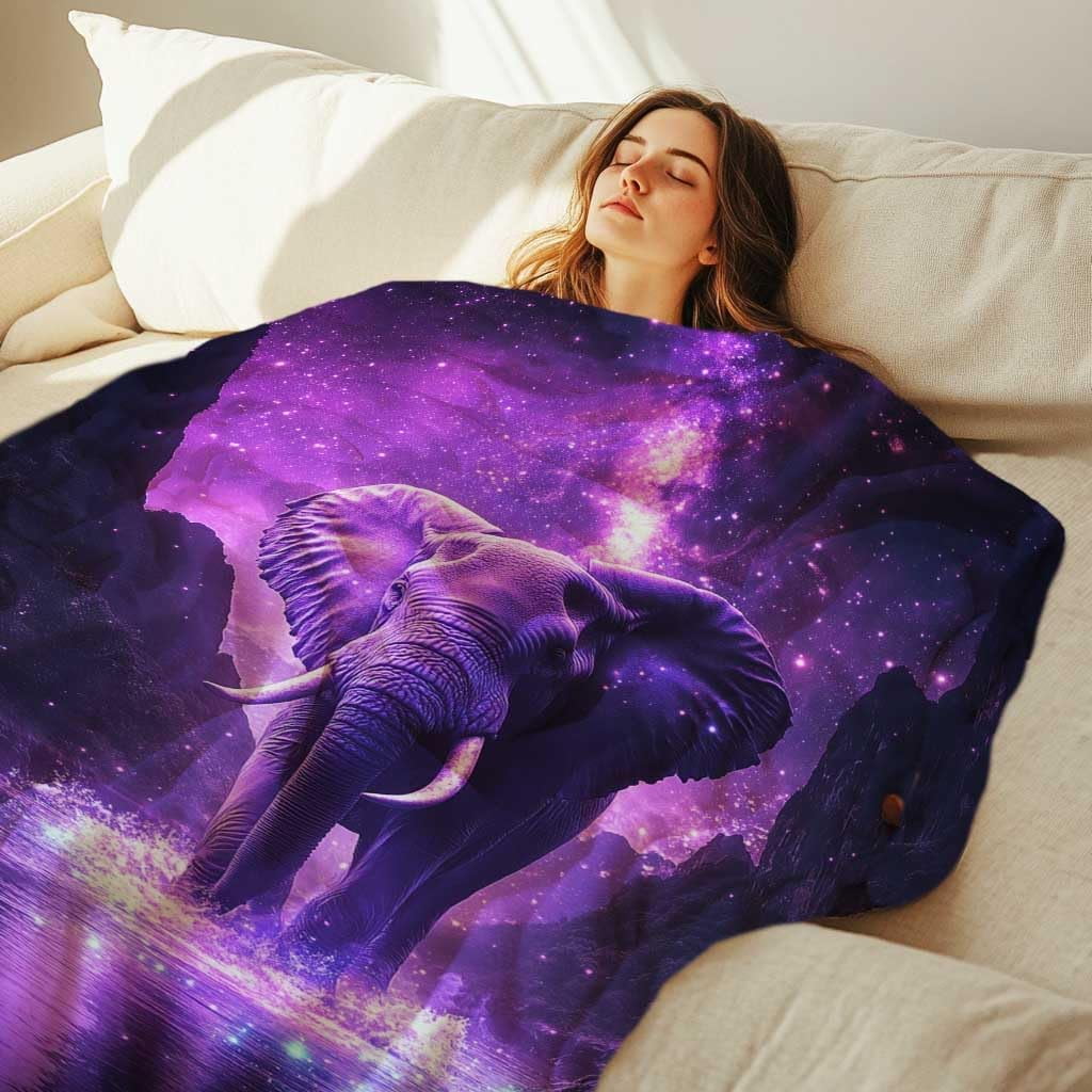Elephant Throw Blanket Elephant Gift for Women Men Fleece Purple Print Pattern Soft Plush Lightweight for Couch Sofa Bed and Living Room Decor 50x60 inches