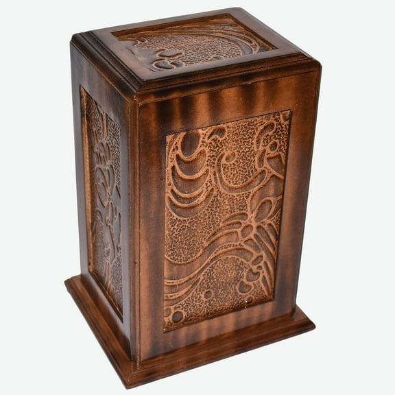 Handmade Wooden Urns for Human Ashes Adult Large - Wooden Box Funeral Cremation Urns for Ashes Engraving (10 x 6 x 5 Inches - 220 lb or 90 kg, Antique Design)