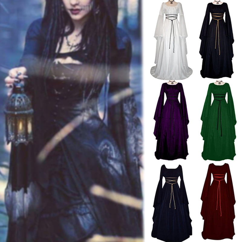 Womens Retro Victorian Halloween Gothic Costume Lace Up Party Long Maxi Dress 