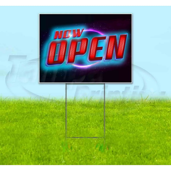 Now Open (18" x 24") Yard Sign, Includes Metal Step Stake