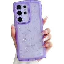Compatible with Galaxy S24 Ultra Case for Women Girls Glitter Camera Lens Protector Cute Curly Wave Frame Shockproof Protective Cover Phone Case for Samsung Galaxy S24 Ultra(PURPLE)