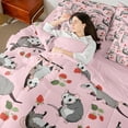 thumbnail image 4 of Manfei Cute Opossum Girl Bedding Comforter Set 7-Piece, Cartoon Animal Rodent King Bedding Sets, Strawberry Fruit Bed Sheets, Kids Pink Gray Red Room Decor, 4 of 8