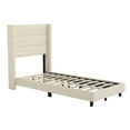thumbnail image 2 of Merrick Lane Modern Twin Platform Bed with Padded Channel Stitched Beige Faux Linen Upholstered Wingback Headboard and 6" Underbed Clearance, Beige, 2 of 11