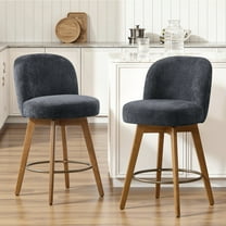 WOOW DEPOT 26" Swivel Chenille Bar Stools Set of 2, w/ 3.9" Thick Large Seat & Mid-Back & Wood Legs, Upholstered Fabric Modern Island Counter Barstools Armless Kitchen Pub Chair, Charcoal Gray