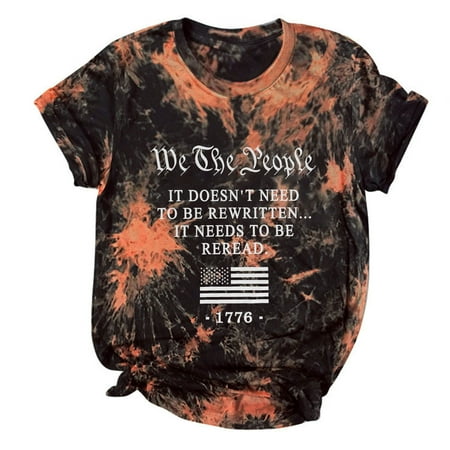 

Crop Tops for Women Sequin Tops for Women Women s Shirt Tees Funny Cute Short Sleeve T Shirt Independence Day Flag Print Tie-dye T-shirt Tops Blouse Gift for Women High Top Women Black M