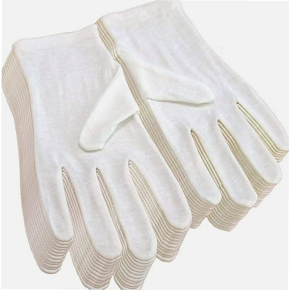 12Pairs White Cotton Gloves for Eczema and Dry Hands - Breathable Work Glove Liners - Moisturizing SPA Gloves - Soft Jewelry Inspection Gloves - Stretchy Fit Cotton Cloth Gloves for Most Women