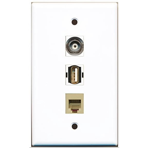 RiteAV - 1 Port USB A-A and 1 Port Phone RJ11 RJ12 Beige and 1 Port BNC Wall Plate