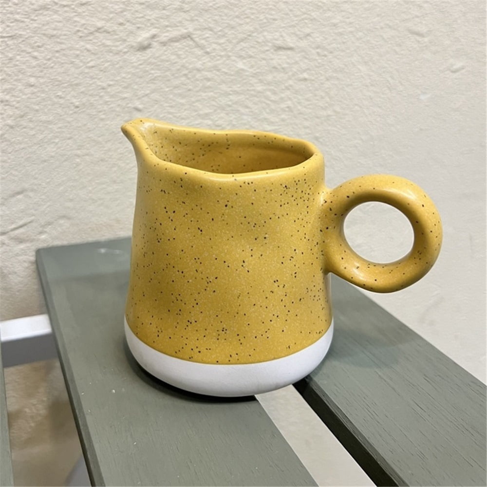 Yellow Stoneware Milk Pitcher With Handle Multi-Use Ceramic Sauce Pot Gravy Boat