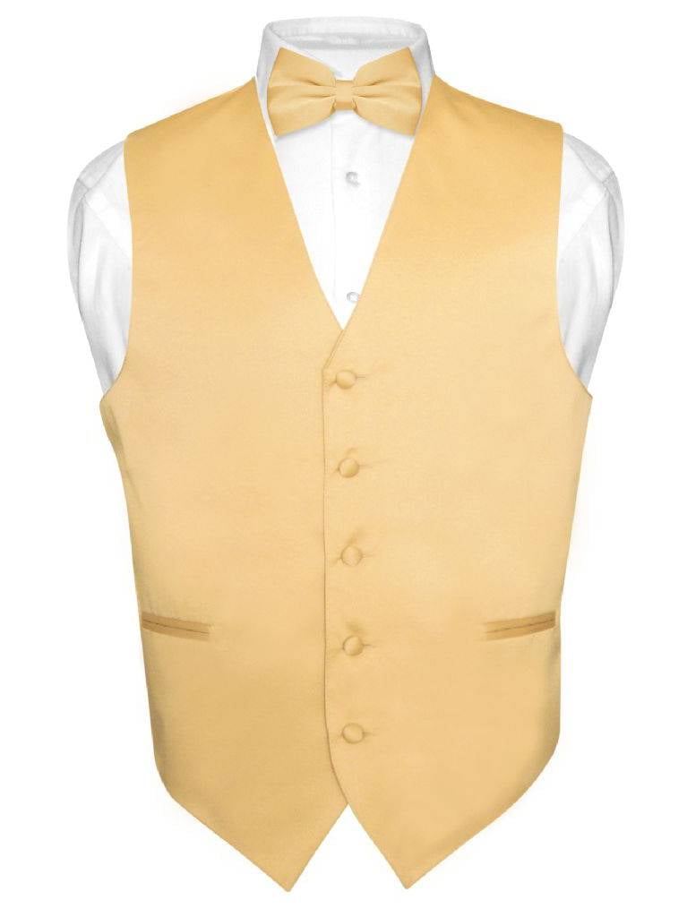 Vesuvio Napoli - Men's Dress Vest & BowTie Solid GOLD Color Bow Ti...