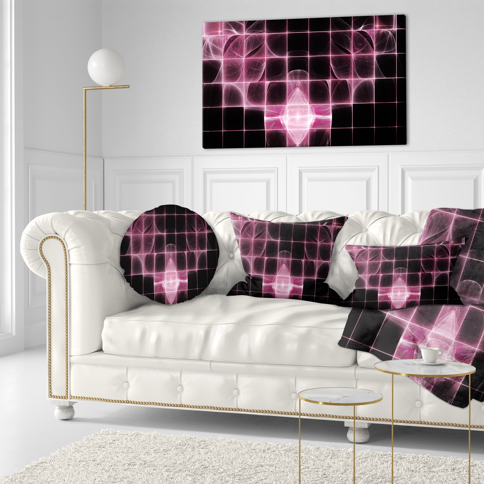 Designart Pink Bat Outline on Radar - Abstract Throw Pillow - 12x20