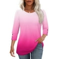 thumbnail image 5 of EchfiProm Hot Pink T-Shirts for Women 3/4 Sleeve Relaxed Fit Tops Crew Neck Casual Pullover Gradient Ladies, 5 of 7