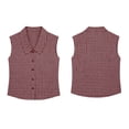 thumbnail image 2 of Women's Summer Gingham Sleeveless Button Down Shirt Office Collared Blouses with Pleated Front Casual Basic Tank Tops Beach Vacation Clothes, Wine M, 2 of 8