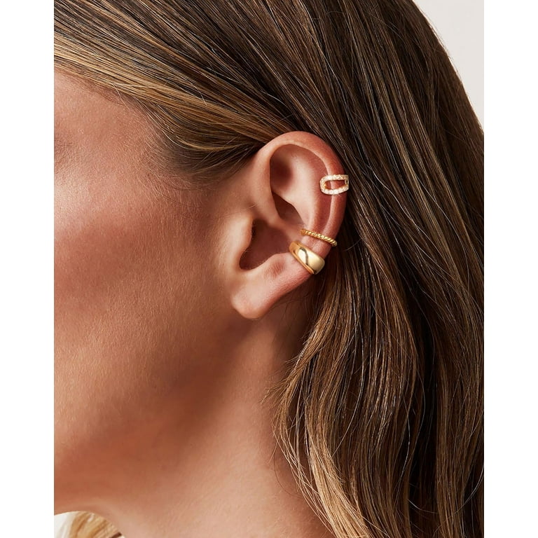 3Pcs Chunky/Thin Ear Cuffs Non Piercing for Women Dainty 14K