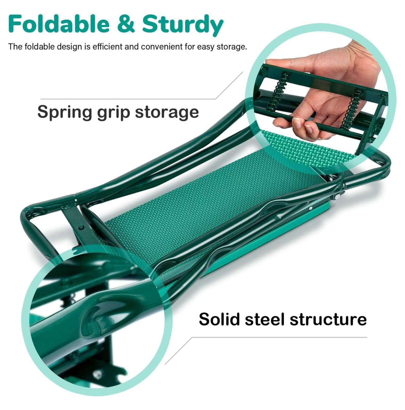 Garden Kneeler and Seat with Sturdy Soft Foam Pad, Foldable Kneeling , 2 Tool Pouches Included, for Camping, Gardening, Fishing, Green