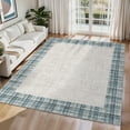 thumbnail image 3 of HIWEAVER Light Blue 5' x 7' Neutral Bordered Plaid Area Rug for Living Room Washable Non Slip Modern Checked Indoor Carpet for Bedroom Decor Low Pile Farmhouse Floor Cover, 3 of 8