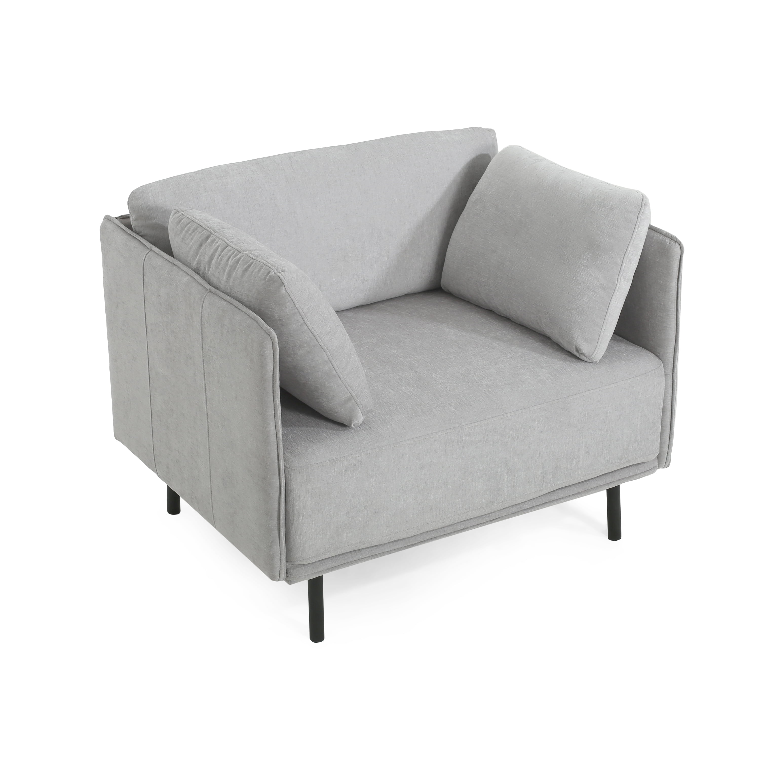EUROCO 39.17"W Oversized Accent Chair,Mid-Century Modern Lounge Arm Chair with Solid Wood Frame,Steel Legs and 2 Pillows,Upholstered Accent Chairs for Living Room, Bedroom or Balcony,Grey