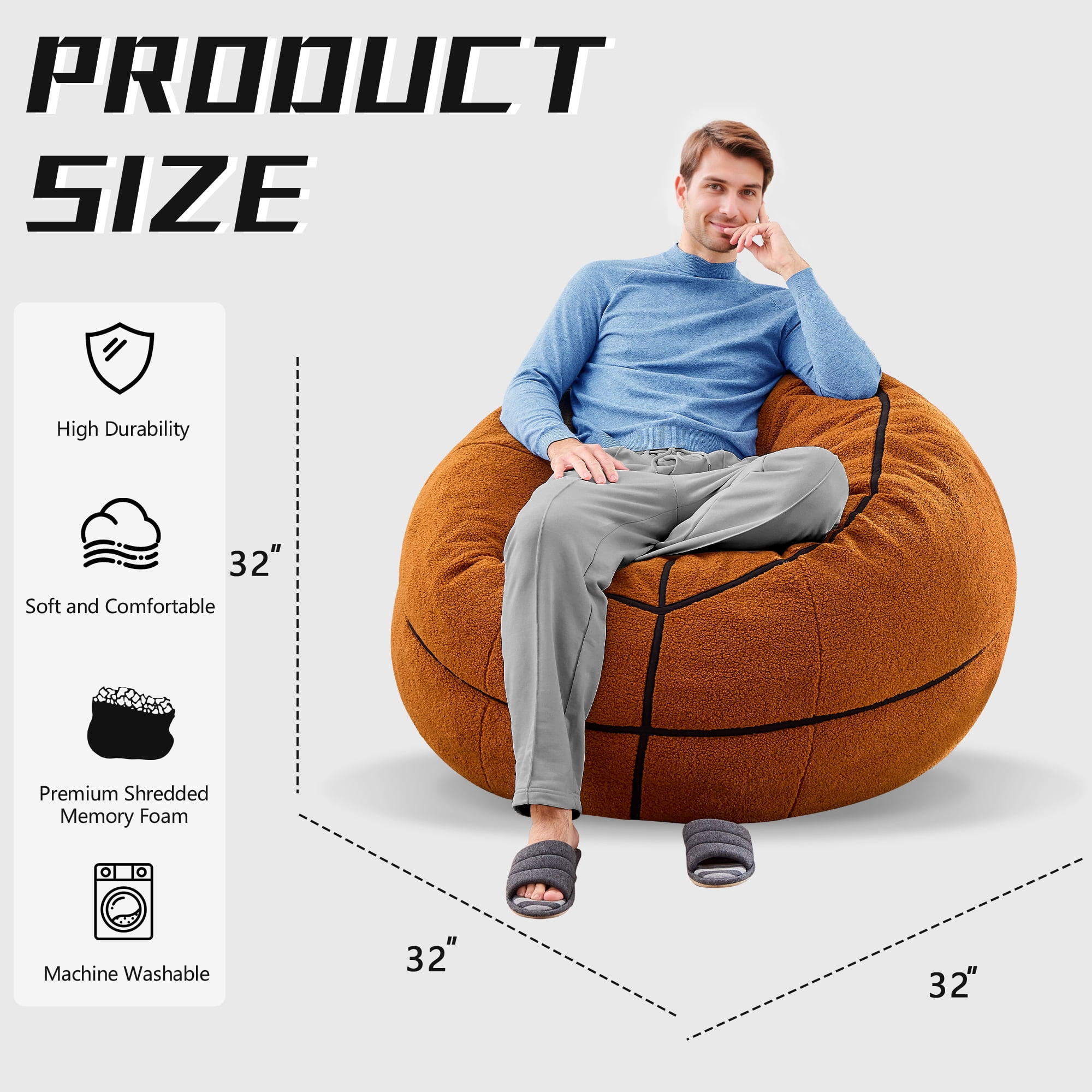 XIECUVA Bean Bag Chair for Adults, High-Rebound Memory Foam Beanbag Chairs with Removable Cover for Living Room Bedroom, 32 Inches