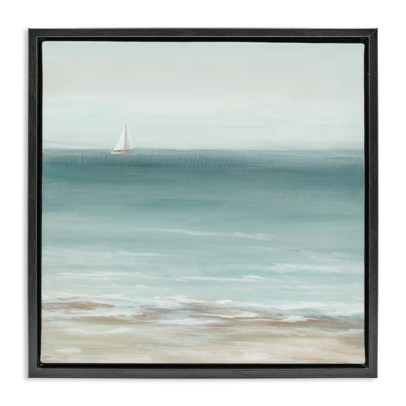 Stupell Industries Faraway Boat on Ocean Nautical & Beach Painting Black Floater Framed Canvas Art Print Wall Art, 18 x 18