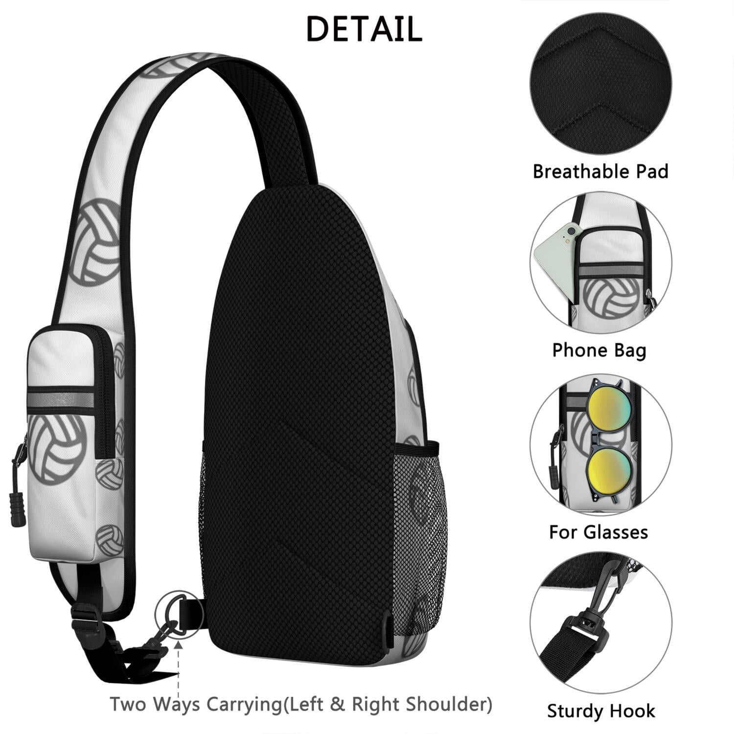 Sports Team Print Sling Backpack with Softball and Volleyball Designs – Lightweight Outdoor Shoulder Bag with Breathable Padding, Reversible Strap, Secure Zippers, Perfect for Kids, Teens,