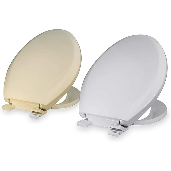 Highcraft Elongated Plastic Toilet Seat Slow Close Adjustable Hinge, Bone