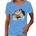 thumbnail image 4 of Camiseta de manga corta, camiseta de cuello redondo, camiseta para mujer, camiseta con estampado de gato, funcionamiento suave, 4 of 6