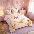 thumbnail image 2 of Manfei Cute Duck Red Bow Flower Twin Bedding Sets for Boys Girls, Rustic Animal Bedding Comforter Set, Pink Reversible, 7 Pieces, 2 of 7
