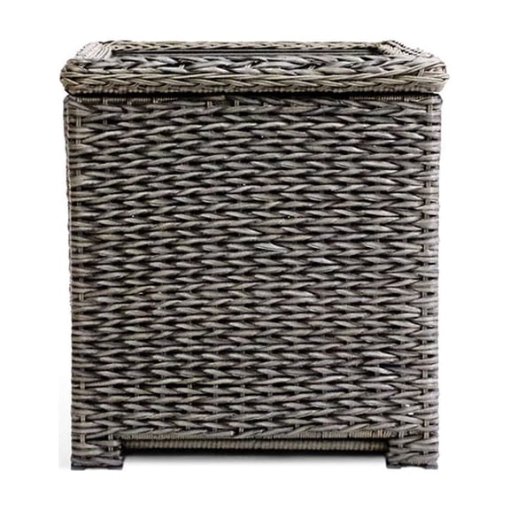 Krikacy Outdoor Storage Side Table, All-Weather HDPE Rattan Frame w/Tempered Glass Flip Top, Brown