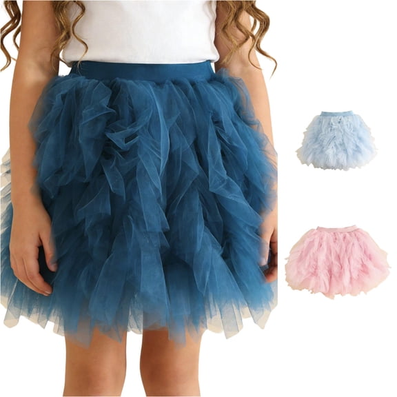 QTSHPN Ballet Skirt Tiered Ruffle Dress Girls Cute Short Party Tutu Casual Versatile Outfit Fashion Girls Skirt Blue 4-5 Years