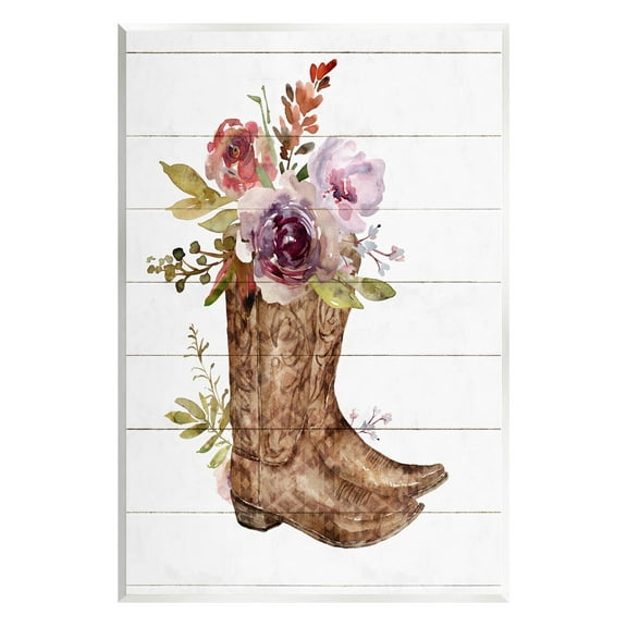 Stupell Industries Country Floral Boots Arrangement Graphic Art Unframed Art Print Wall Art, Design by Nina Blue