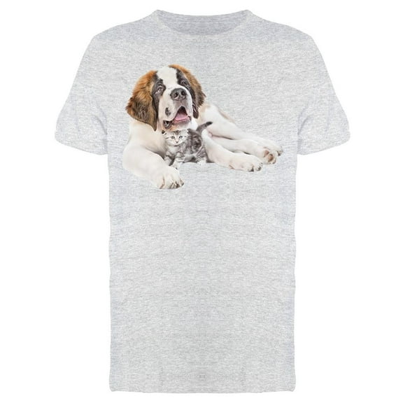 Saint Bernard Hugs Kitten T-Shirt Men -Image by Shutterstock, Male Small