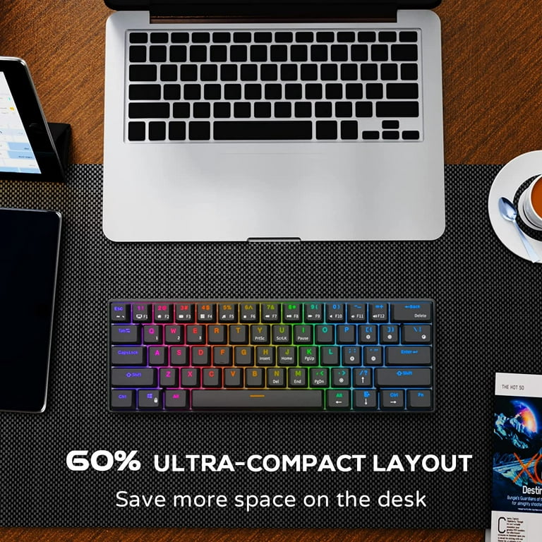 RK ROYAL KLUDGE RK61 Wired 60% Mechanical Gaming Keyboard RGB Backlit  Ultra-Compact Hot-Swappable Blue Switch Black